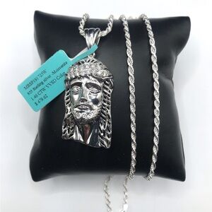 925 Sterling Silver Jesus Head Pendant Necklace size 24”